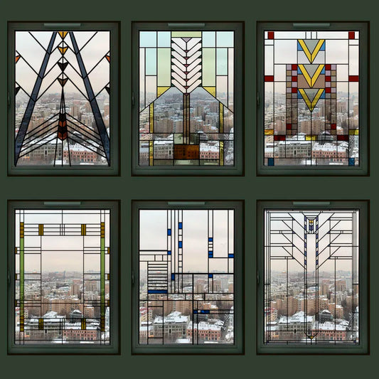 Stained Glass Window Film Transparent Glass Sticker Static Cling Prairie Scottish Style Office Door Anticollision Home Decor