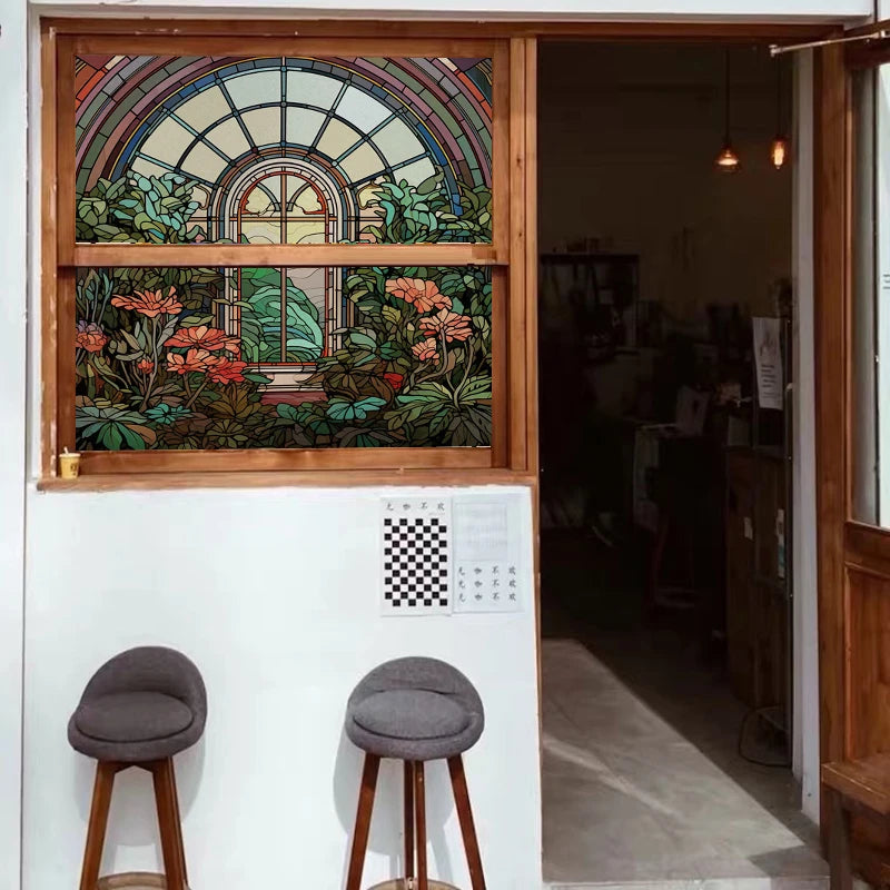 Custom size Window Film Stained Glass Films Frosted Privacy Static Cling Retro Flower Sticker Bathroom Skylight Decor