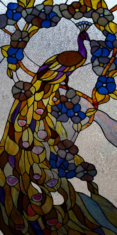 Custom Size 3D Matte Window Film, Stained Glass, Decorative UV Window Sticker, Privacy Frosted Static Cling, Home Decal,Peacock