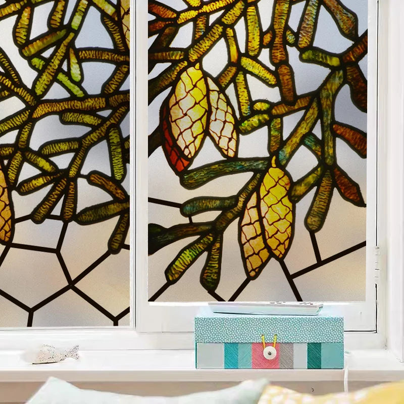 Custom Size 3D Matte Window Film, Stained Glass, Decorative UV Sticker, Privacy Frosted Static Cling Decal for Glass Door, Tree
