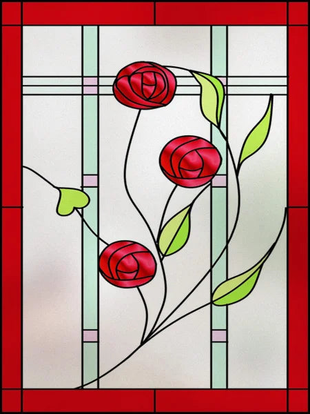 Frosted Stained Glass Window Film, Customized Art Design, Flower Rose, Static Cling Sticker,Home Decor Foil, Treatment
