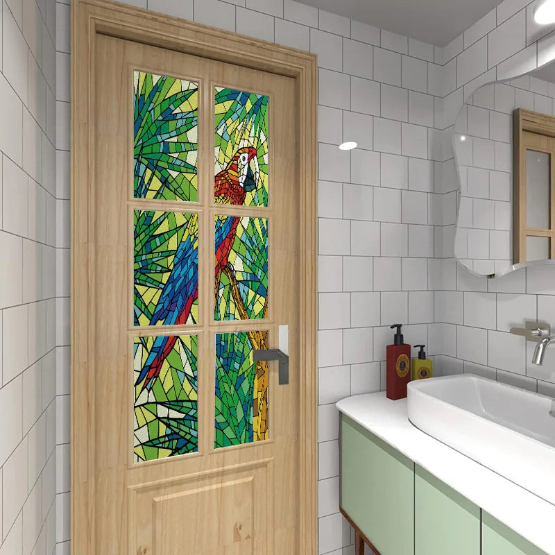 Custom Size Glass Window Film Static Cling Frosted Glass Films Stickers For Bathroom Kitchen Door Birds Heron Parrot Owl