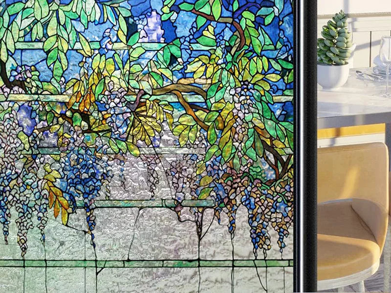 Frosted Stained Glass Window Film, Customized Art Deco Design, Static Cling Door Sticker,Home Decor Foil, Treatment