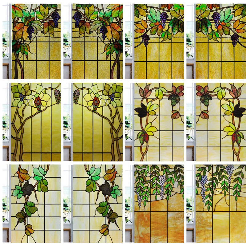 Stained Glass Window Films,Static Cling, Customized Retro Vintage Sticker,Frosted,Privacy, Easy to install