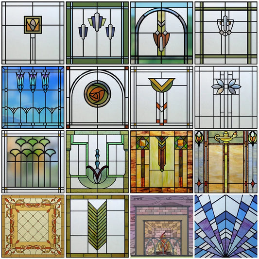 Custom Size Stained Glass Window Film Frosted Privacy Static Cling Retro Prairie Matte Stickers Shower Kitchen Office Home Decor