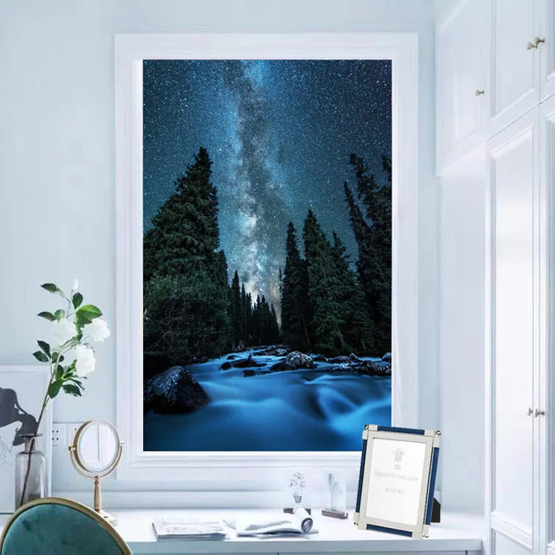 Stained Glass Window Glass Film Frosted Sticker Static Cling Starry Sky,Custom made any Window Size/Shape,Print with Your Photo