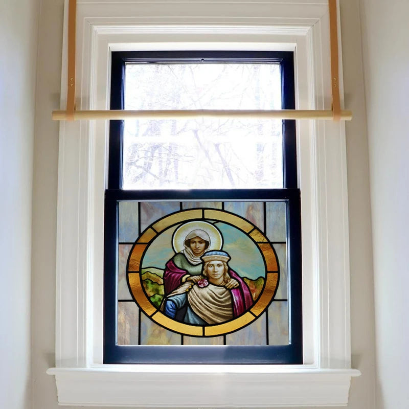 Custom Frosted Stained Glass Window Film,PVC Static Cling Films,Patron Saint of Catholic Church Decor, Foil Stickers
