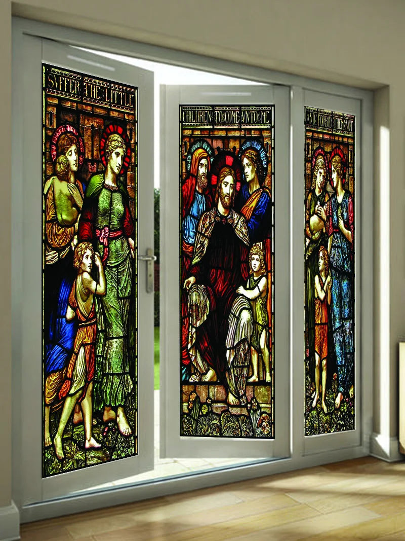 Stained Glass Films, Frosted Sticker,Self Adhesive/Static Cling  Privacy Church Home Decor,Children being Blessed