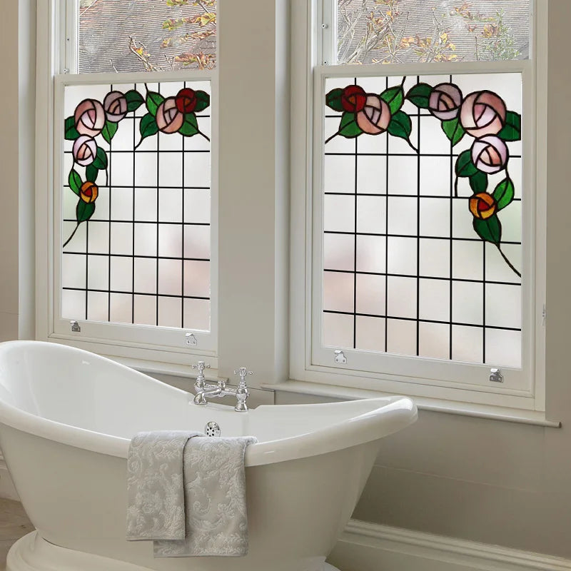 Window Film Stained Glass Films Frosted Static Cling Light-transparent Opaque Privacy Glass Sticker Home Decor Rose Flowers