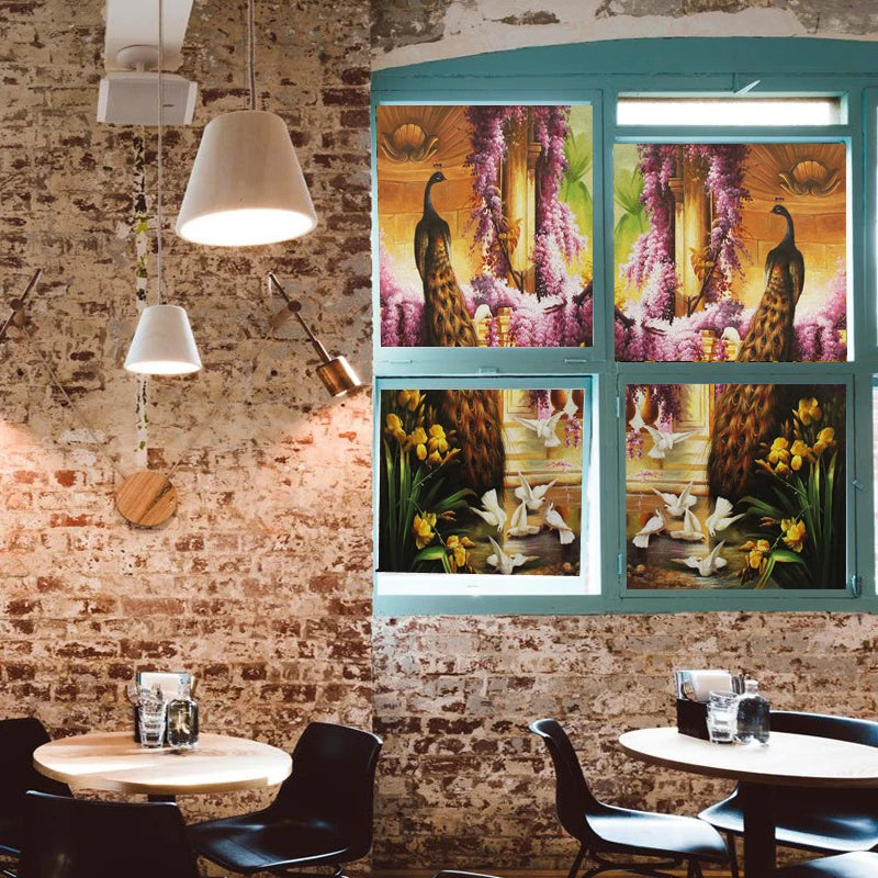 Window Film Stained Glass Stickers,Custom size Static Cling,Frosted Privacy Print Bird,Peacock,Heron,Owl,For Window Home Decor