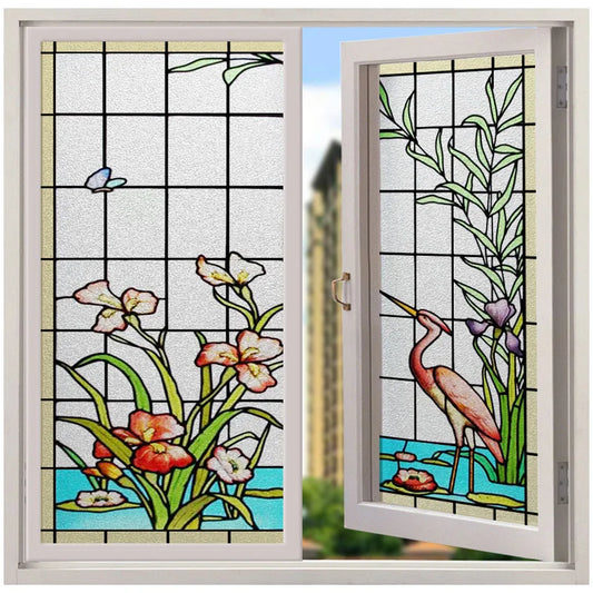 Custom Size Stained Glass Vintage Window Film Frosted Privacy Static Cling Retro Style Stickers Shower Kitchen Office Home Decor