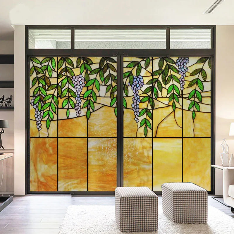 Stained Glass Window Films,Static Cling, Customized Retro Vintage Sticker,Frosted,Privacy, Easy to install