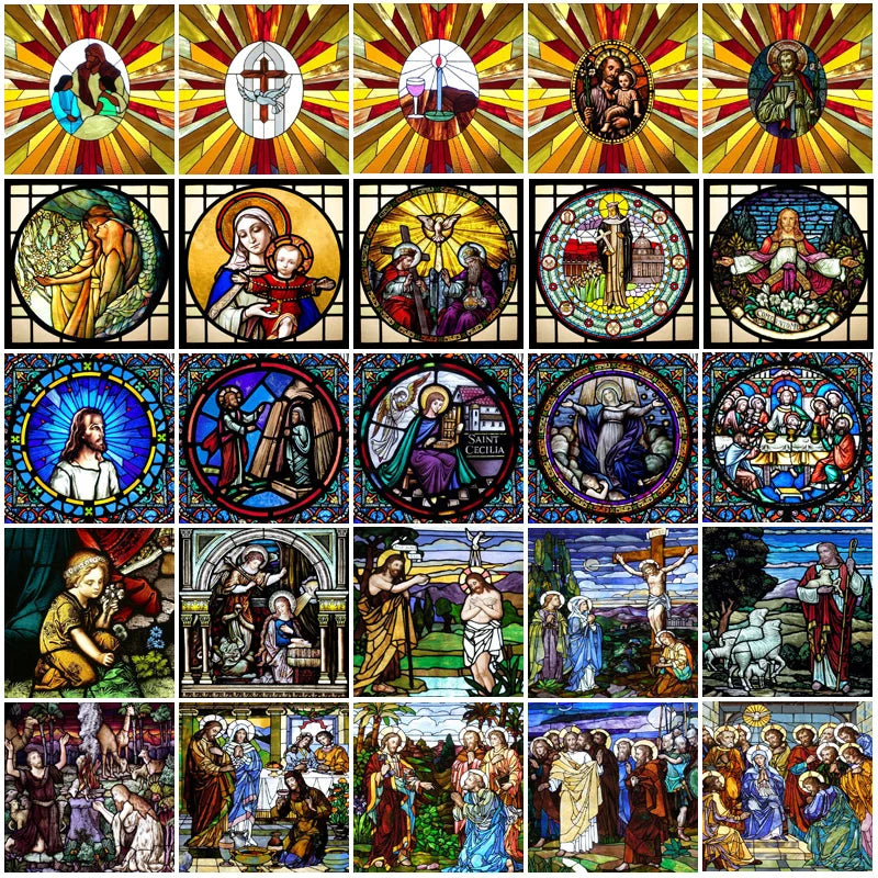 Custom Frosted Stained Glass Window Film,Static Cling Reusable,Jesus Christ Angels Virgin Mary Picture Decor Window Treatment