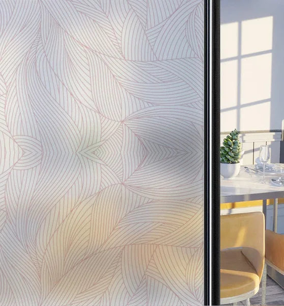 Customized Frosted Stained Glass Window Film, Art Deco Design Leaves,Static Cling, Remove Door Sticker,Home Decor