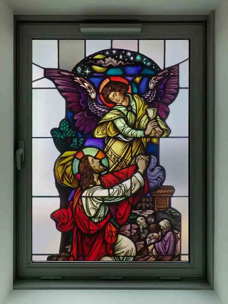 Decorative self adhesive/static cling frosted stained continental  window film can do custom size Crucifixion of Jesus/Christ