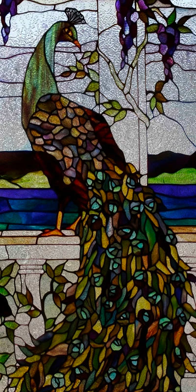 Custom Size 3D Matte Window Film, Stained Glass, Decorative UV Window Sticker, Privacy Frosted Static Cling, Home Decal,Peacock