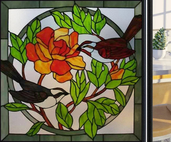 Window Film Frosted Stained Glass Films,Static Cling,Privacy Films,Bird Cock,Door Sticker Kitchen Bathroom Home Decor Customized
