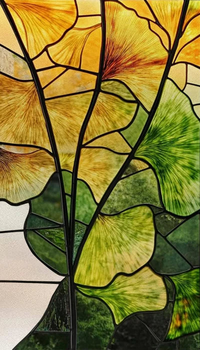 Window Film Stained Glass Films,Frosted Static Cling,Light-transparent Opaque Privacy Sticker,Home Decor,Ginkgo Leaf,Leaves