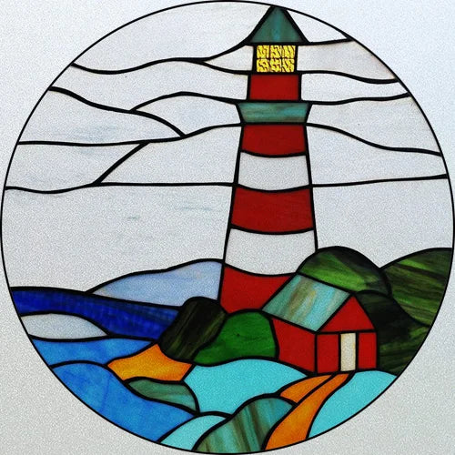 Customized Stained Glass Window Glass Films,Privacy Frosted Static Cling, Classic Pattern for Round Door, Home Decor