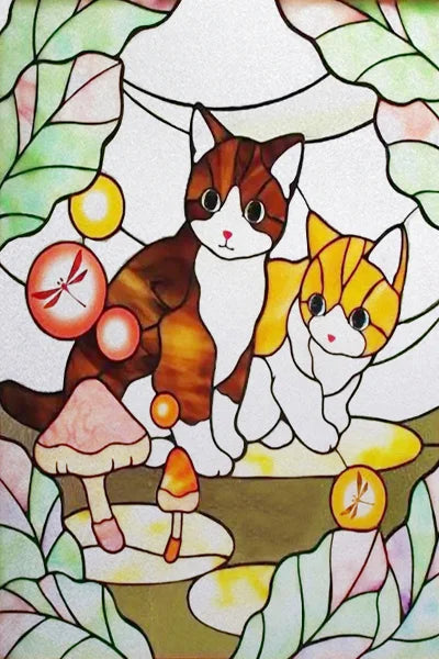 Window Film Stained Glass Stickers Static Cling,Frosted Privacy Custom size,Print Cat,Tiger,Deer,Bear For Window Door Home Dec