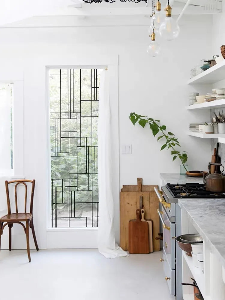 Custom Glass Window Film Static Cling,Black Line Clear Glass Films,Home Foil Stickers,Prevent ran into Door,Home Decor