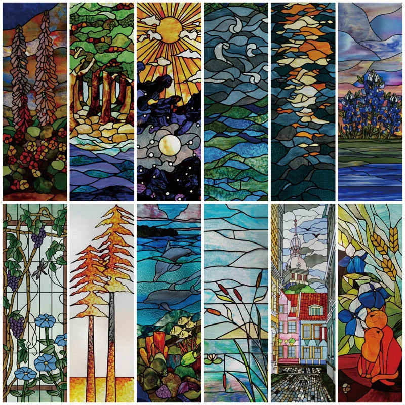 Custom Size Window Film, Stained Glass Films, Frosted Privacy, Retro Church Style, Colorful Door Sticker, Shower, Bathroom