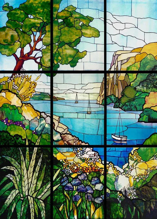 Window Film Stained Glass Stickers,Custom size Static Cling,Print Castle Church landscape Sailboat Sticker,Office Home Decor