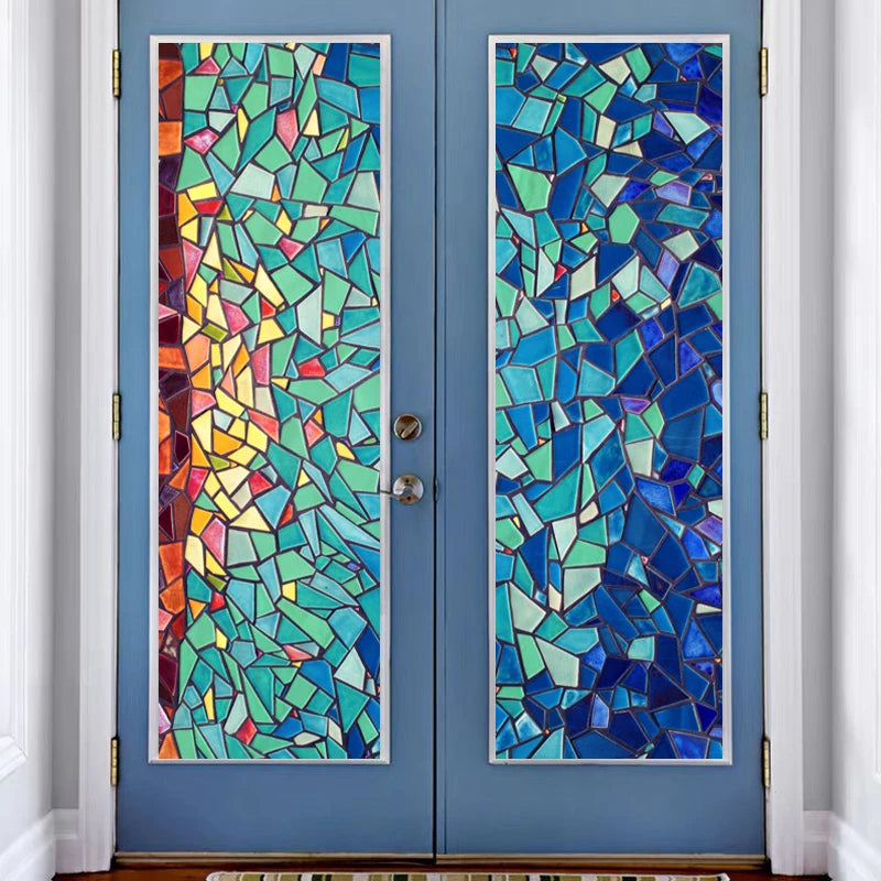 Frosted Stained Glass Window Film, Opaque  Privacy Static Cling , Home-Decor, Sun Catcher Rainbow Color, Window Covering