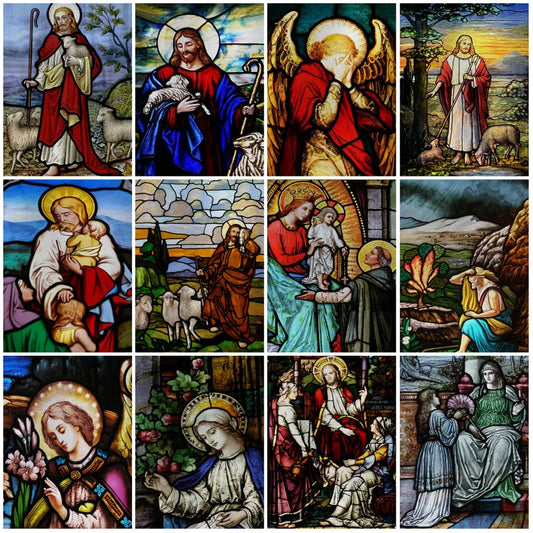 Custom size Window Film Stained Glass Films, Jesus Christ Virgin Mary, Window Sticker Paper,Door Stickers,Vintage Church Style