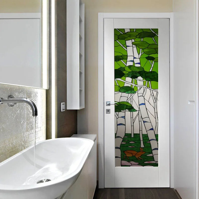 Custom Glass Window Film Static Cling,Stained Glass Films,Home Foil Stickers,Tree Pattern,Frosted For Bathroom Door,Home Decor