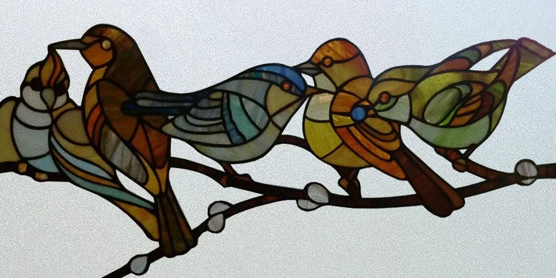 Window Film Stained Glass Stickers,Custom size Static Cling Frosted Privacy,Bird Tree Print For Transom Window Glass Home Decor