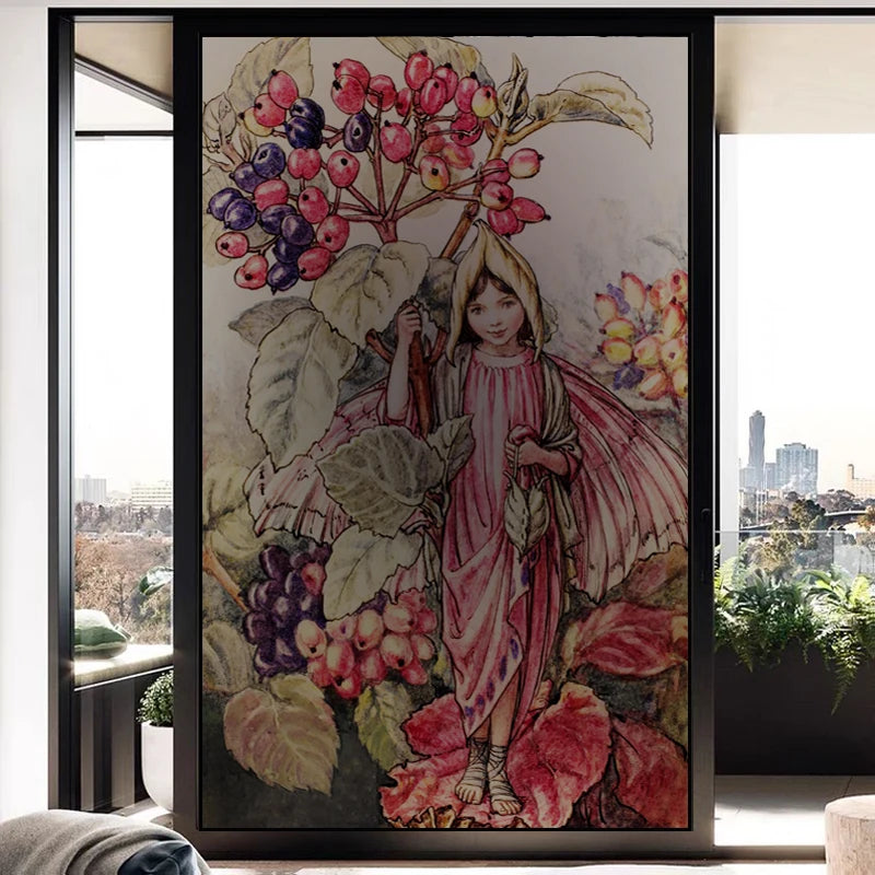 Custom Size Glass Window Film Static Cling Frosted Glass Films Foil Stickers Waterproof For Bathroom Kitchen Door Flower Fairy