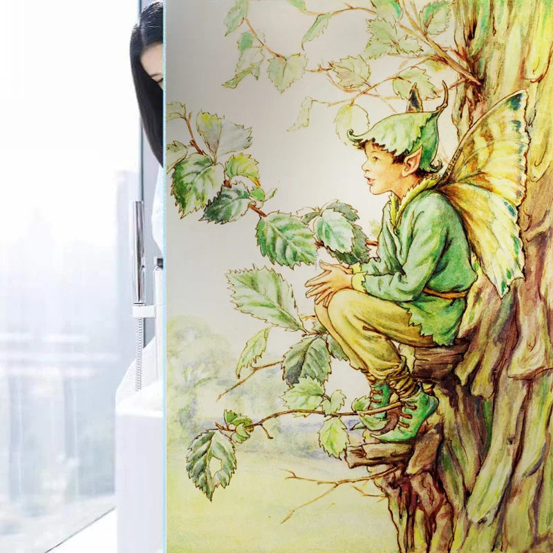 Custom Size Stained Glass Window Film, Flower Tree, Fairy Stickers, Static Cling, Kitchen, Bathroom, Bedroom, Door, Home Decor