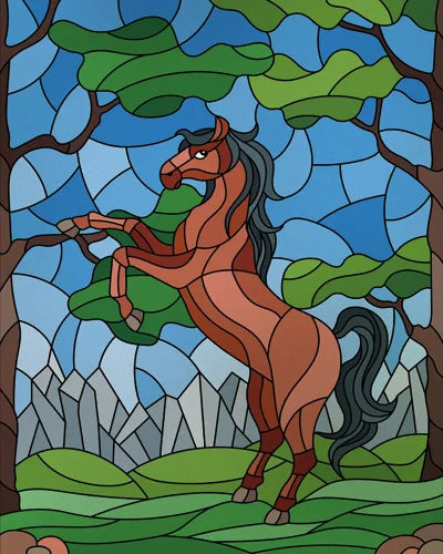 Custom size Stained Glass Window Film Retro Painted Horse Deer, Frosted Static Cling Art Colored Glass Films,Glass Sticker