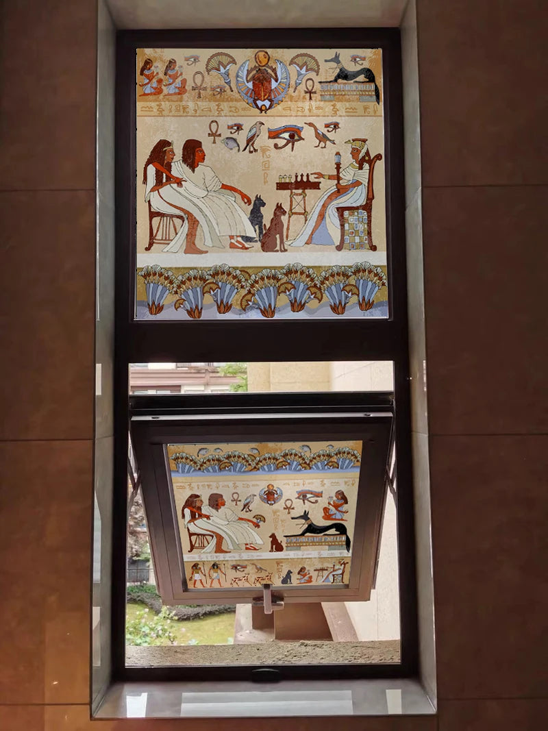 Stained Glass Wndow Film Frosted Glass Sticker Forest Custom Size Egyptian themed for Window Home Decor