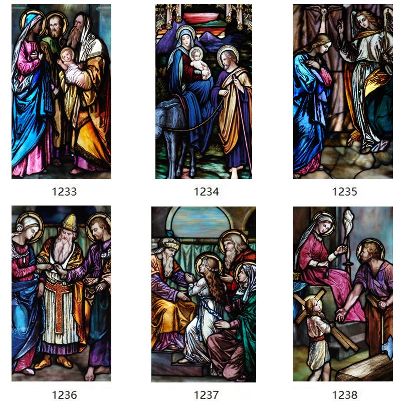 Customized Window Film Glass films Self-Adhesive Frosted Stained Stickers Crucifixion of Jesus/Christ God and the Virgin Mary