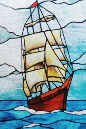 Custom size Stained Glass Films,Privacy Static Cling,Print Castle Lighthouse Sailboat Door Sticker,Office Home Decor