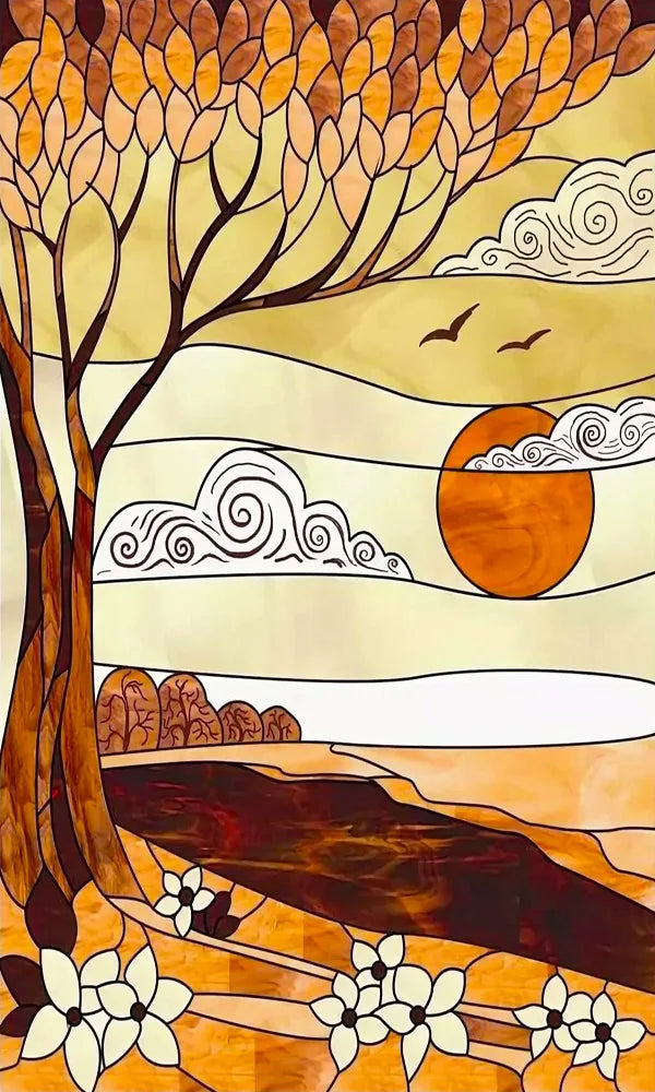 Customized Size No Glue Static Cling Frosted Stained Glass Window Films for Bathroom Door Home Decor Print Mosaic Night Moon