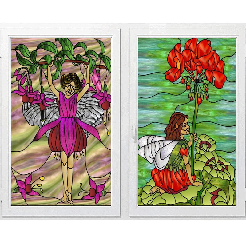 Custom Size Glass Window Film Static Cling Frosted Stained Glass Films For Wardrobe Bathroom Kitchen Door Sticker Castle Woman