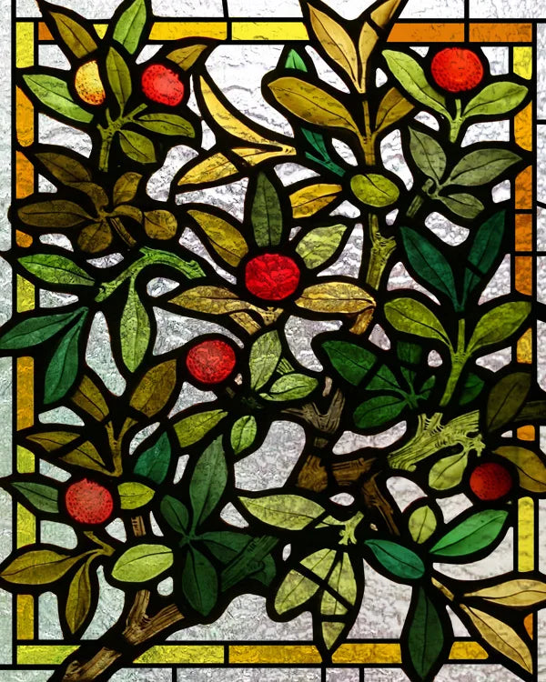 Frosted Stained Glass Window Film, Customized Decor Design, Red Bayberry Static Cling Sticker,Home Decor Foil, Treatment