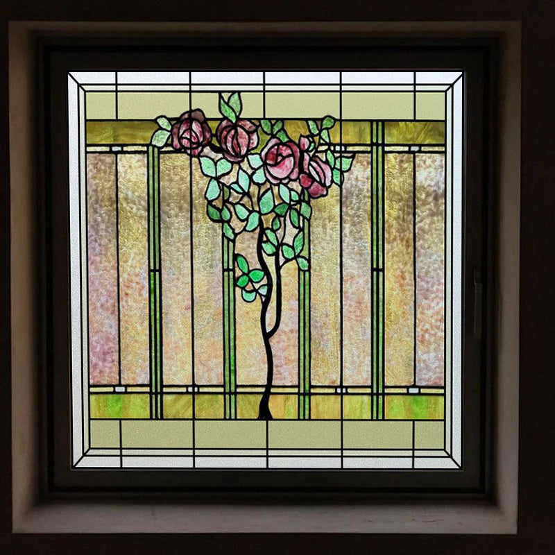 Frosted Stained Glass Window Film, Leaf Tree Static Cling Sticker,Home Decor Foil Treatment, Customized Art Design