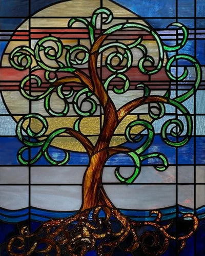 Window Film Frosted Stained Glass Films Customized Art Tree Retrom Static Cling Sticker,Home Decor Window Treatment