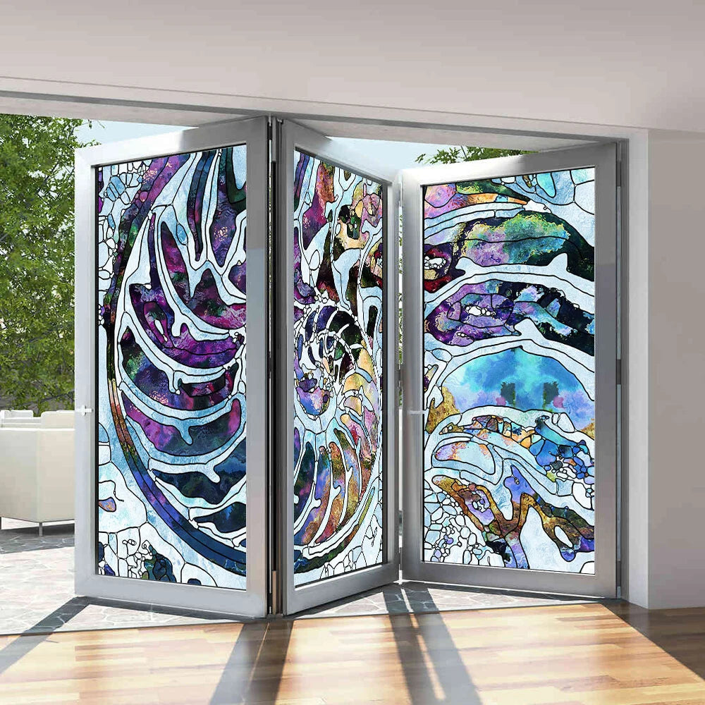 Stained Glass Window Film Frosted Glass Sticker Forest Customized Abstract design for Bathroom Kitchen Door Office Home Decor