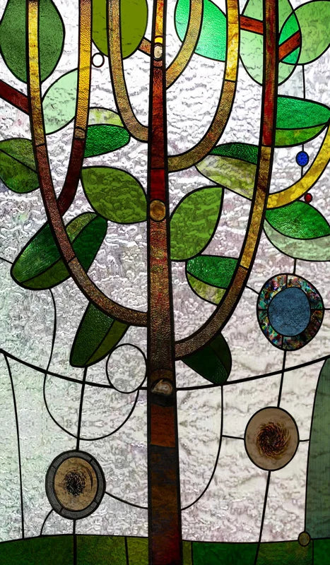 Stained Glass Vinyl Window Stickers Frosted Surface Bedroom Bathroom Decor Window Film Privacy Lucky tree Custom Size