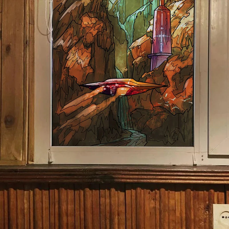 Custom Size Stained Glass Films,Privacy Static Cling,Print Castle, Lighthouse Tower, Sailboat Door Sticker,Office, Home Decor