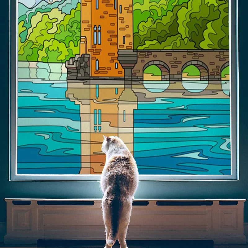 Custom Stained Glass Films Window Film Frosted Sticker Castle For Kitchen Bathroom Door Church Poster Home Decor
