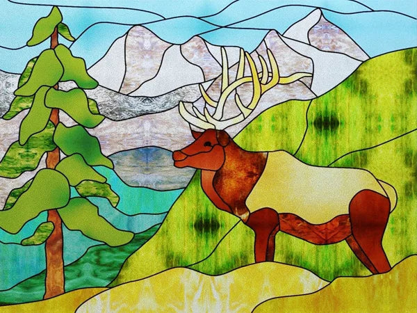 Landscape Painting Stained Glass Films, Transom Windows Film, Opaque Sticker, Self Adhesive, Static Cling, Custom Size