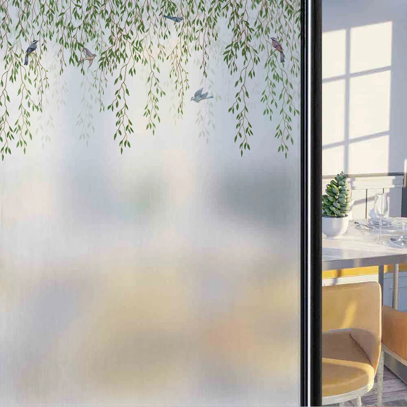 Frosted Stained Glass Window Film, Customized Decor Design, Leaf Static Cling Sticker,Home Decor Foil, Treatment