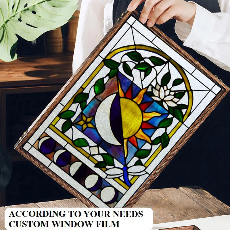 Window Film Frosted Stained Glass Films,Customized Privacy Static Cling,Flower Sun Fruit Fish Cat,Door Sticker,Office Home Decor