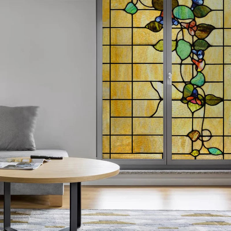 Stained Glass Window Films,Static Cling, Customized Retro Vintage Sticker,Frosted,Privacy, Easy to install